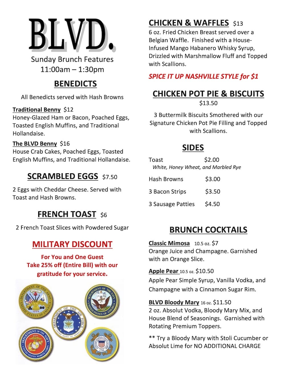 The Blvd Grill Brunch Menu