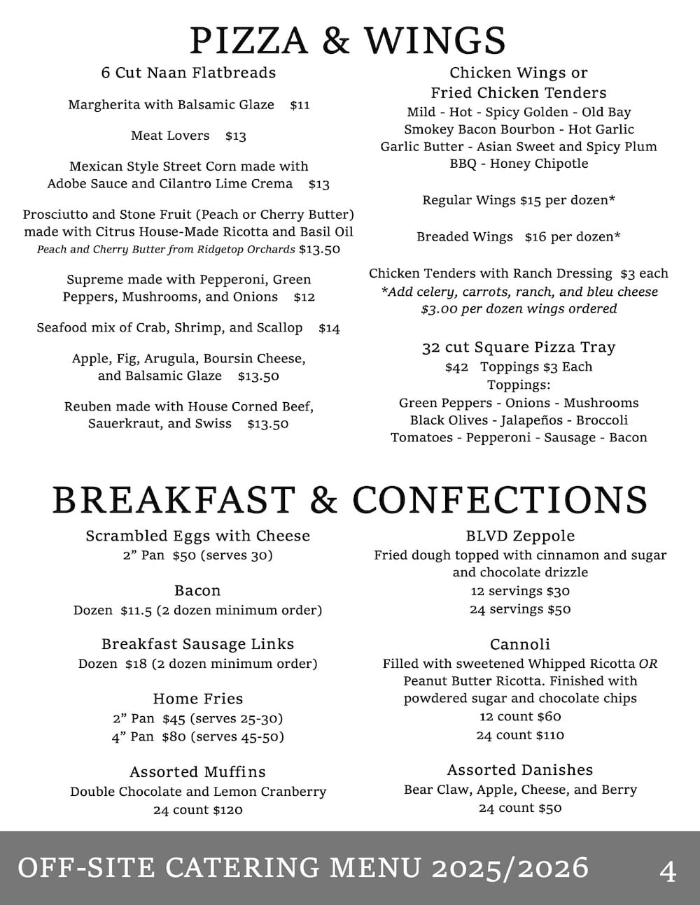 Blvd Grill Catering Menu