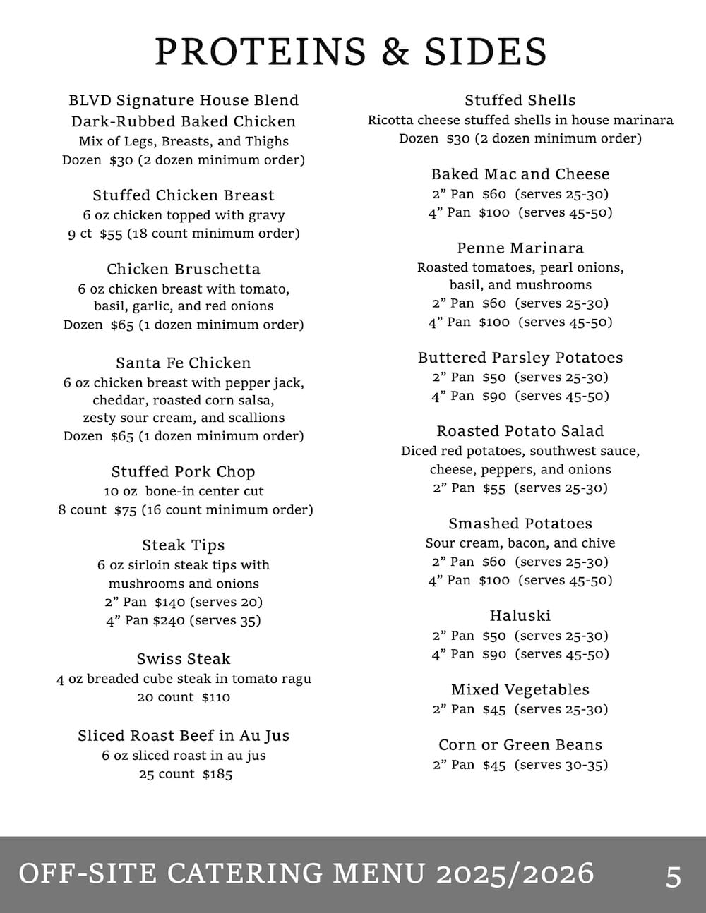 Blvd Grill Catering Menu