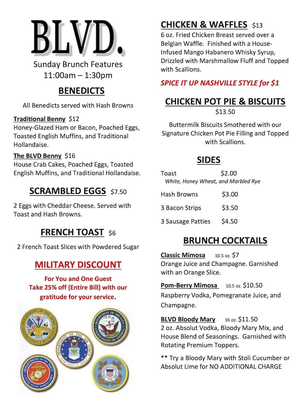 The Blvd Grill Brunch Menu