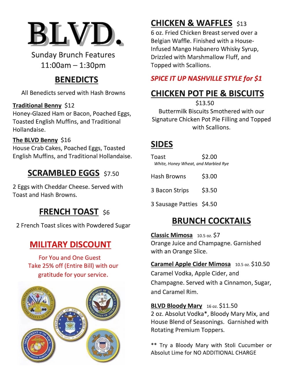 Blvd Grill Brunch Menu