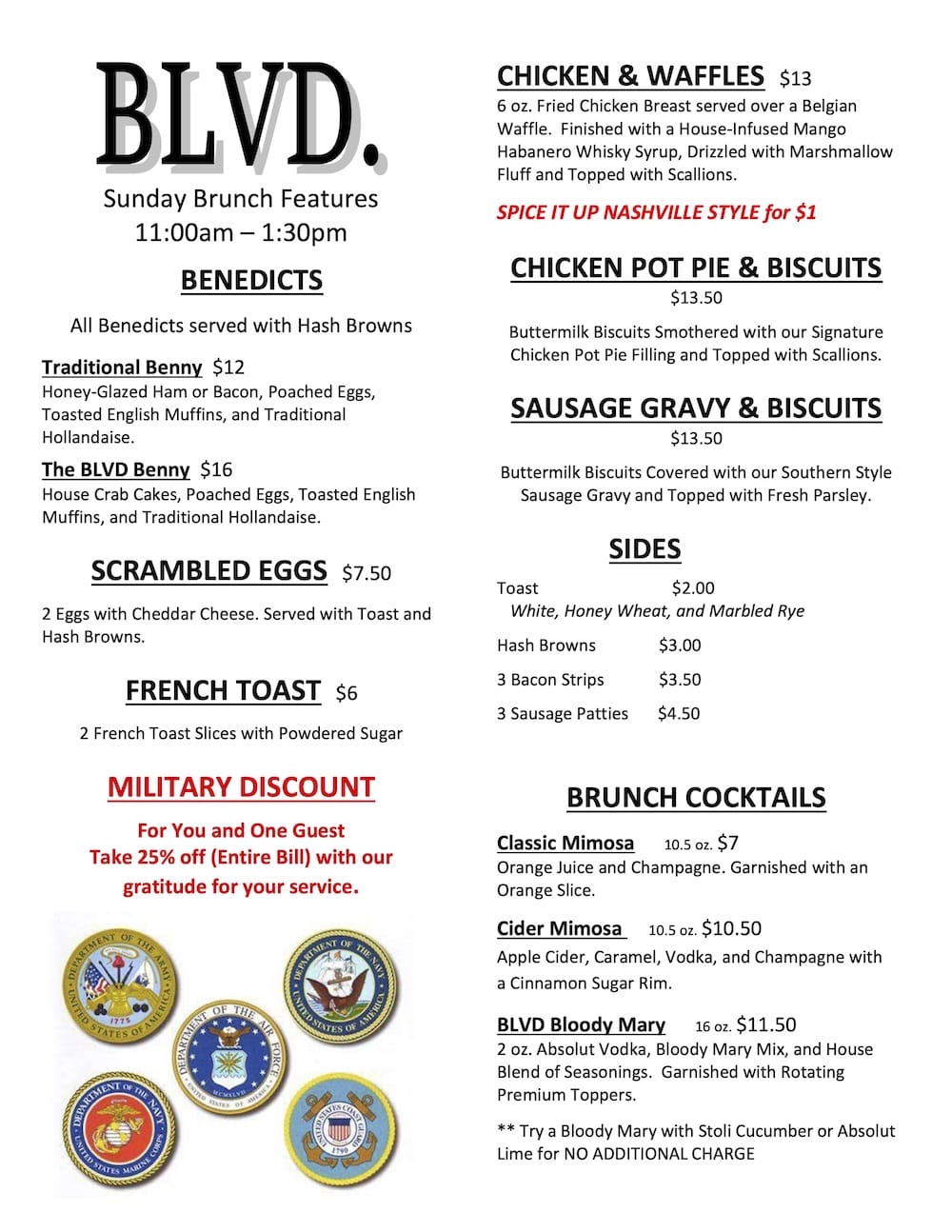 Blvd Grill Brunch Menu