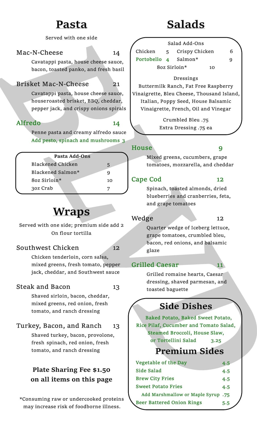 Blvd Grill Dinner Menu