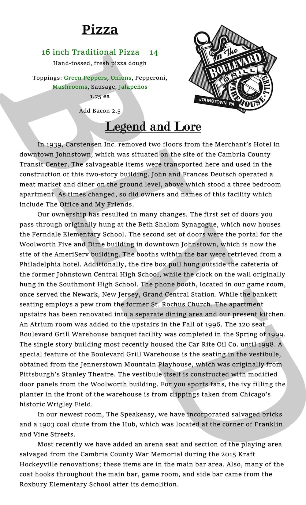 Blvd Grill Dinner Menu