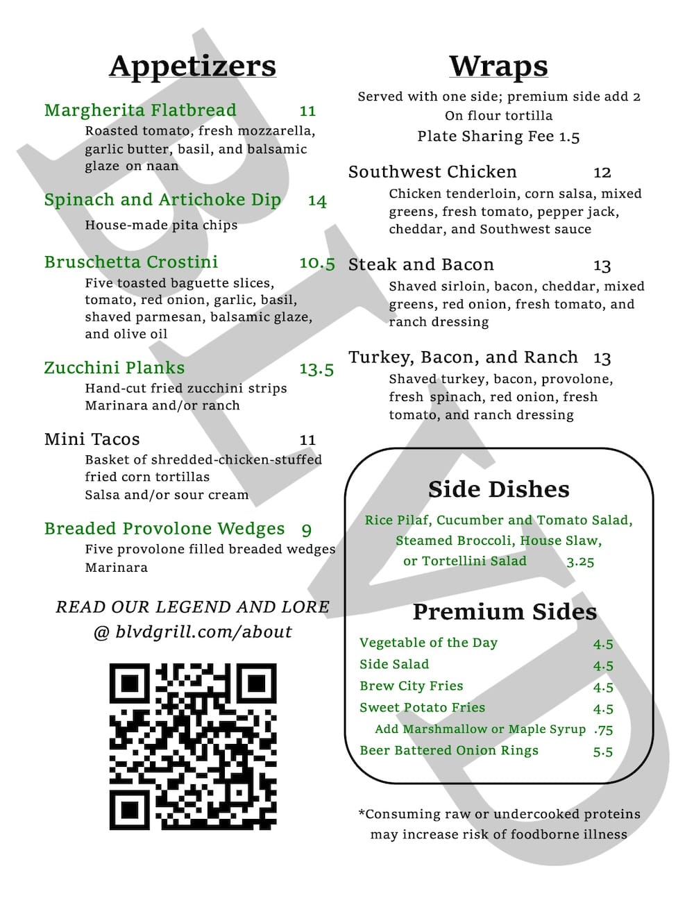 Blvd Grill Lunch Menu