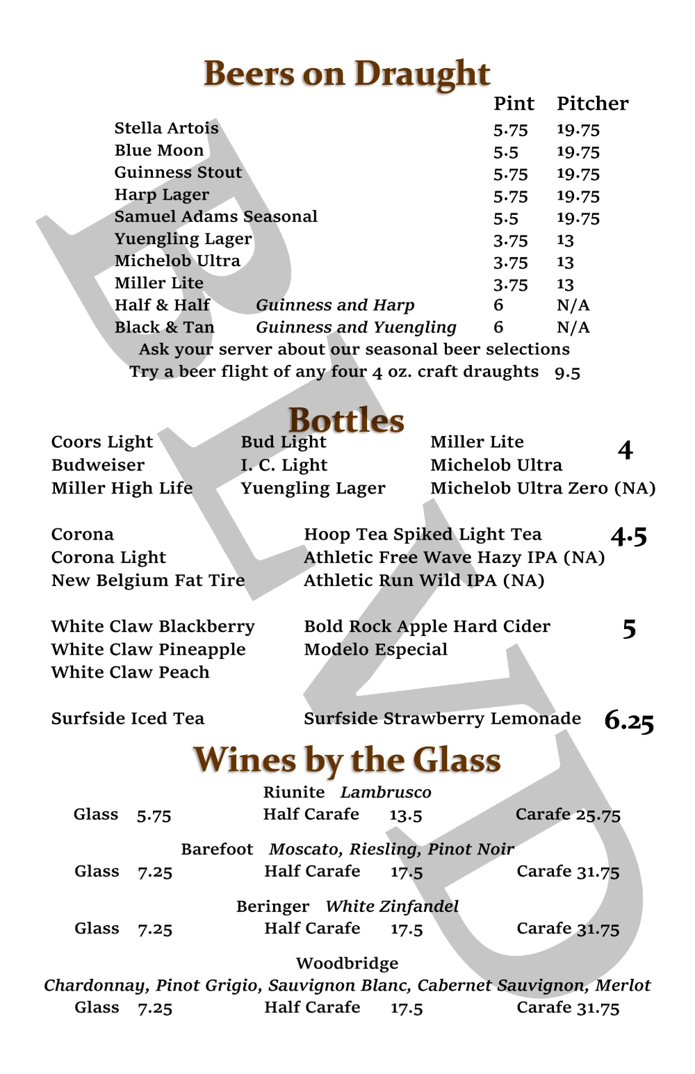 The Blvd Grill beverage menu page 4.