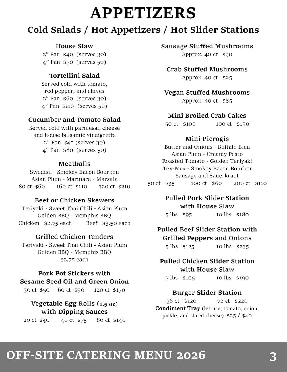 The Blvd Grill Catering menu page 3.