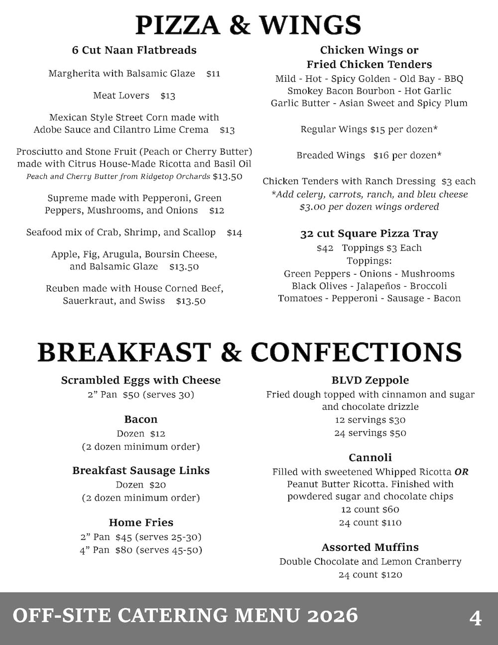 The Blvd Grill Catering menu page 4.