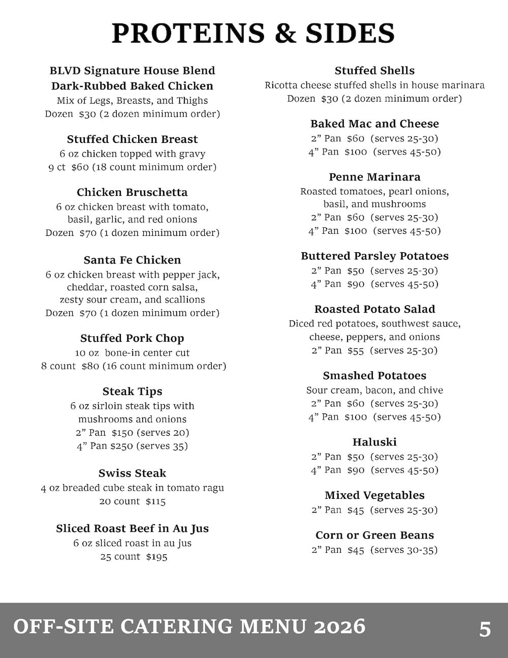 The Blvd Grill Catering menu page 5.