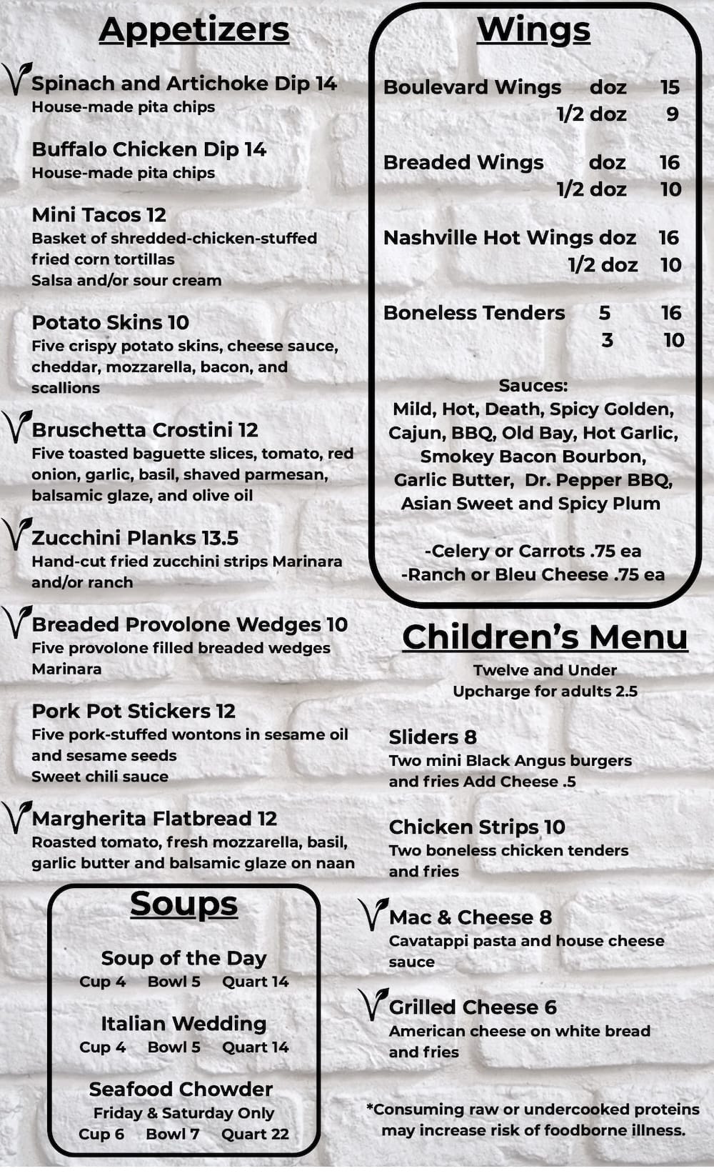 The Blvd Grill dinner menu.