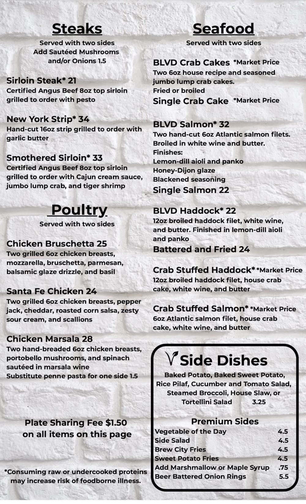 The Blvd Grill dinner menu.