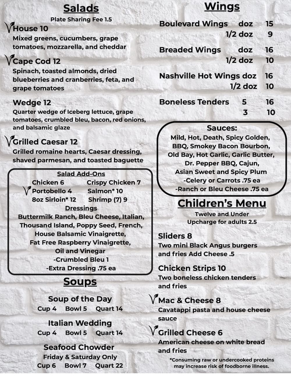 The Blvd Grill lunch menu.