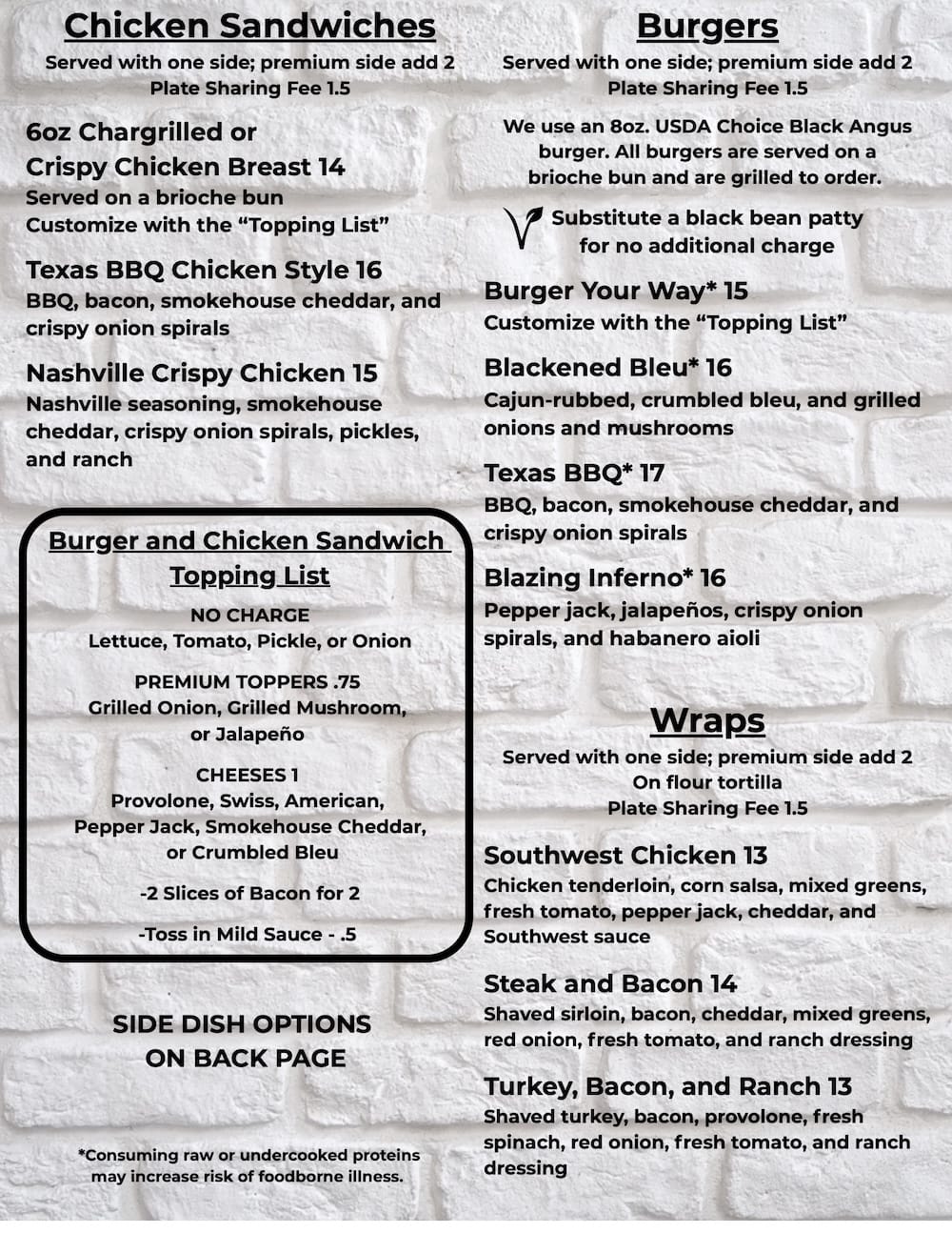 The Blvd Grill lunch menu.