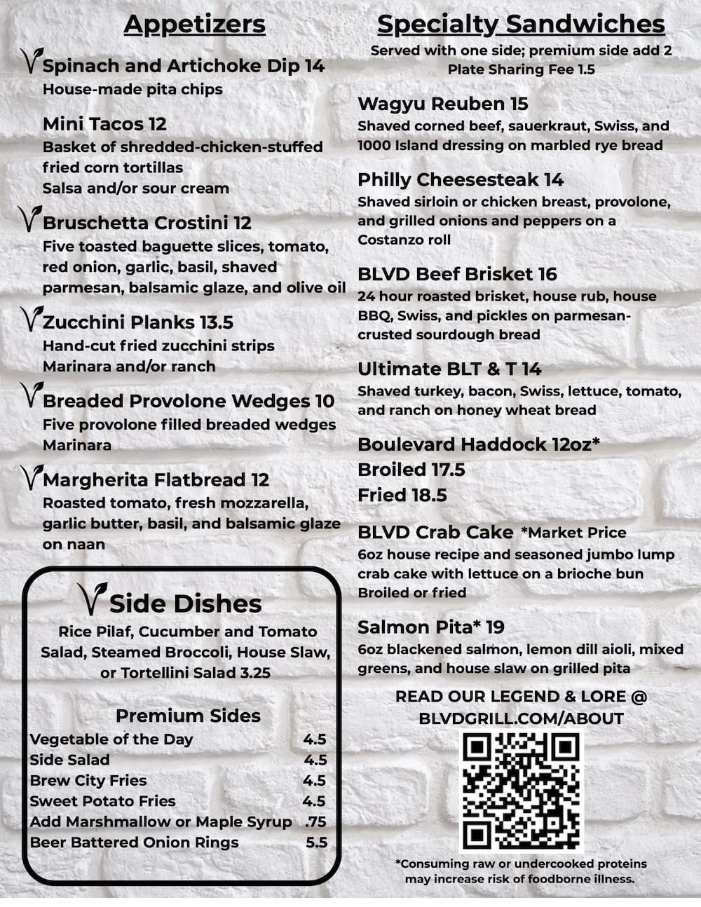 The Blvd Grill lunch menu.