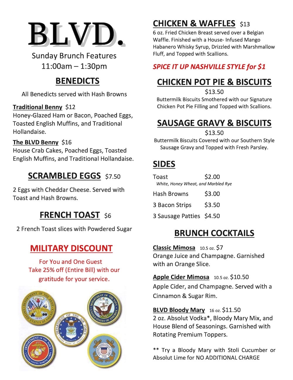 The Boulevard Grill Sunday brunch features.
