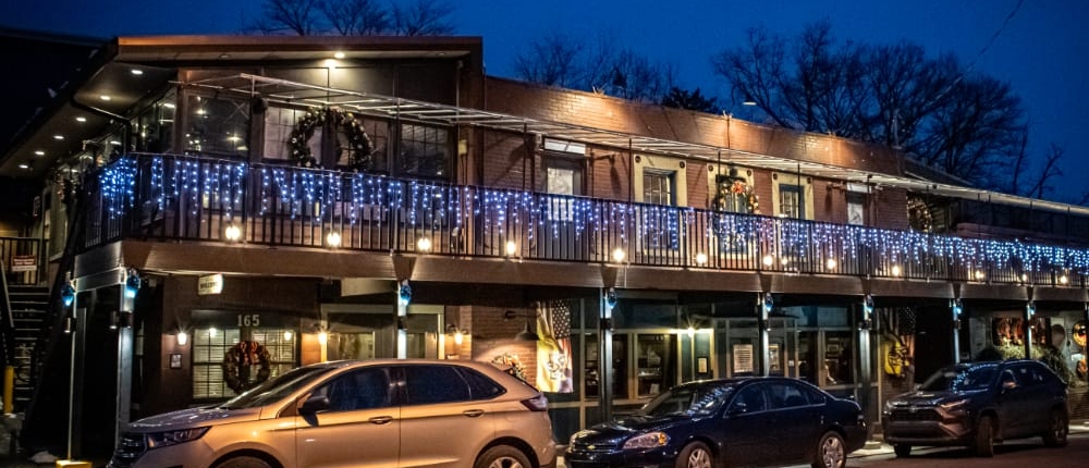 The outside decorated for Christmas The outside of the Blvd Grill Johnstown, PA decorated for Christmas.