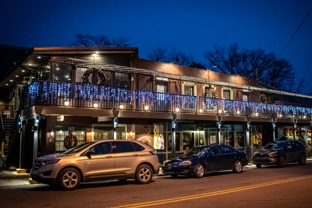 The outside decorated for Christmas The outside of the Blvd Grill Johnstown, PA decorated for Christmas.