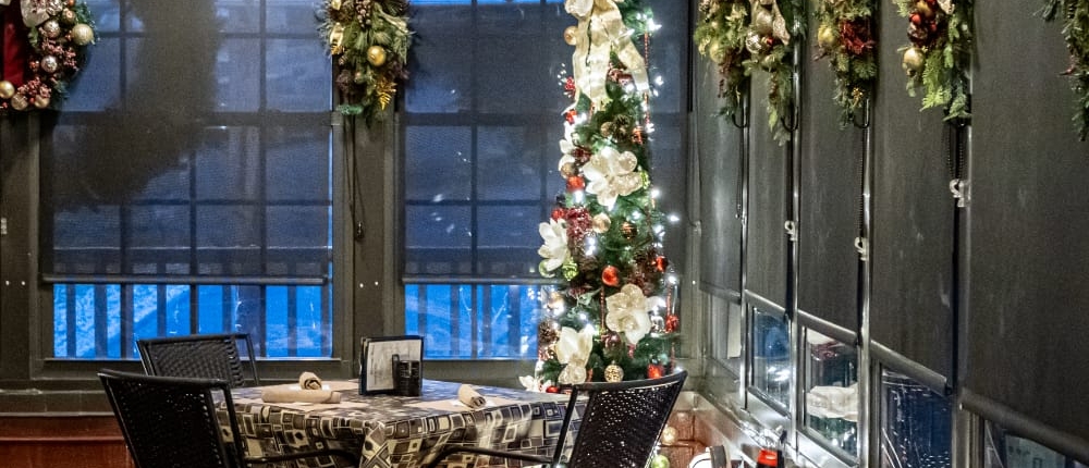 The porch decorated for Christmas The porch room at the Blvd Grill Johnstown, PA decorated for Christmas.