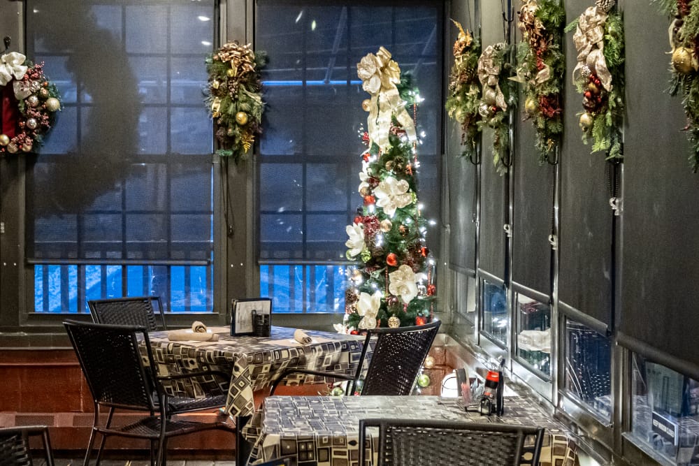 The porch decorated for Christmas The porch room at the Blvd Grill Johnstown, PA decorated for Christmas.