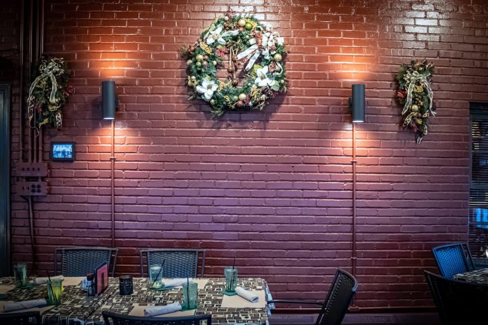 The porch decorated for Christmas The porch room at the Blvd Grill Johnstown, PA decorated for Christmas.